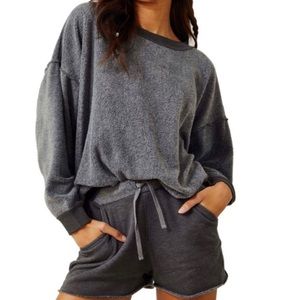 NEW Free People Kelly Lounge Pullover and Shorts Set in Grey